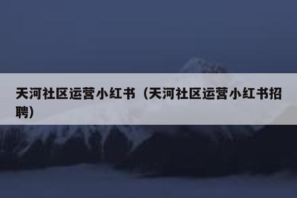 天河社区运营小红书（天河社区运营小红书招聘）