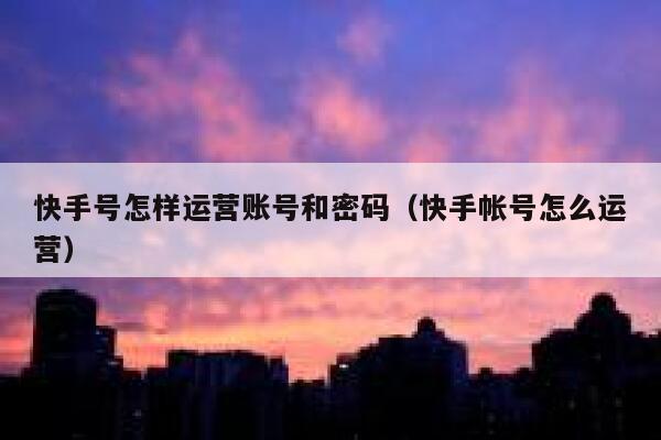 快手号怎样运营账号和密码（快手帐号怎么运营）