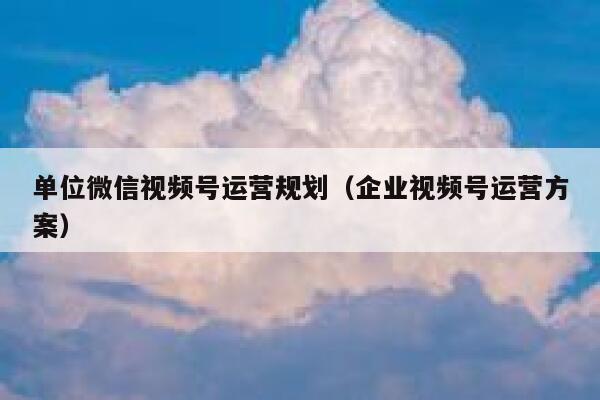 单位微信视频号运营规划（企业视频号运营方案）