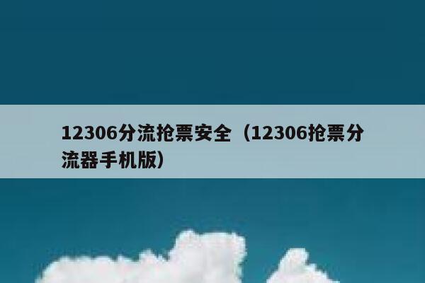 12306分流抢票安全（12306抢票分流器手机版）